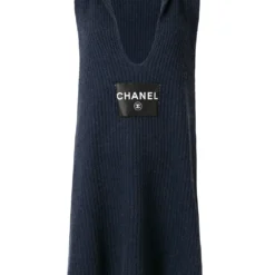 Femme CHANEL Robe Courte Nervurée à Patch Logo