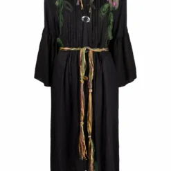 Femme A.N.G.E.L.O. Vintage Cult Robe Mi-longue Froncée à Broderies (années 1990)