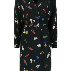 Femme CHANEL Robe Portefeuille à Imprimé Graphique (années 1980-1990)