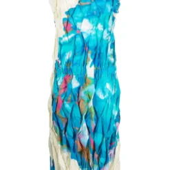 Femme Issey Miyake Robe Mi-longue Froncée à Imprimé Abstrait (années 2000)