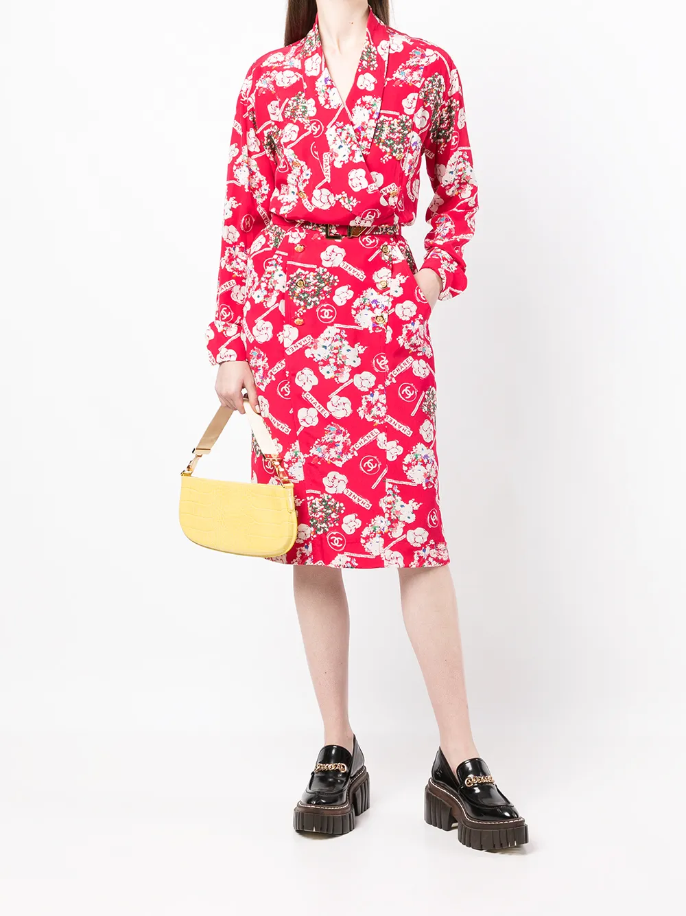 Femme CHANEL Robe Camélia à Manches Longues (années 1980-1990) 4 Femme CHANEL Robe Camélia à Manches Longues (années 1980-1990) – Image 2