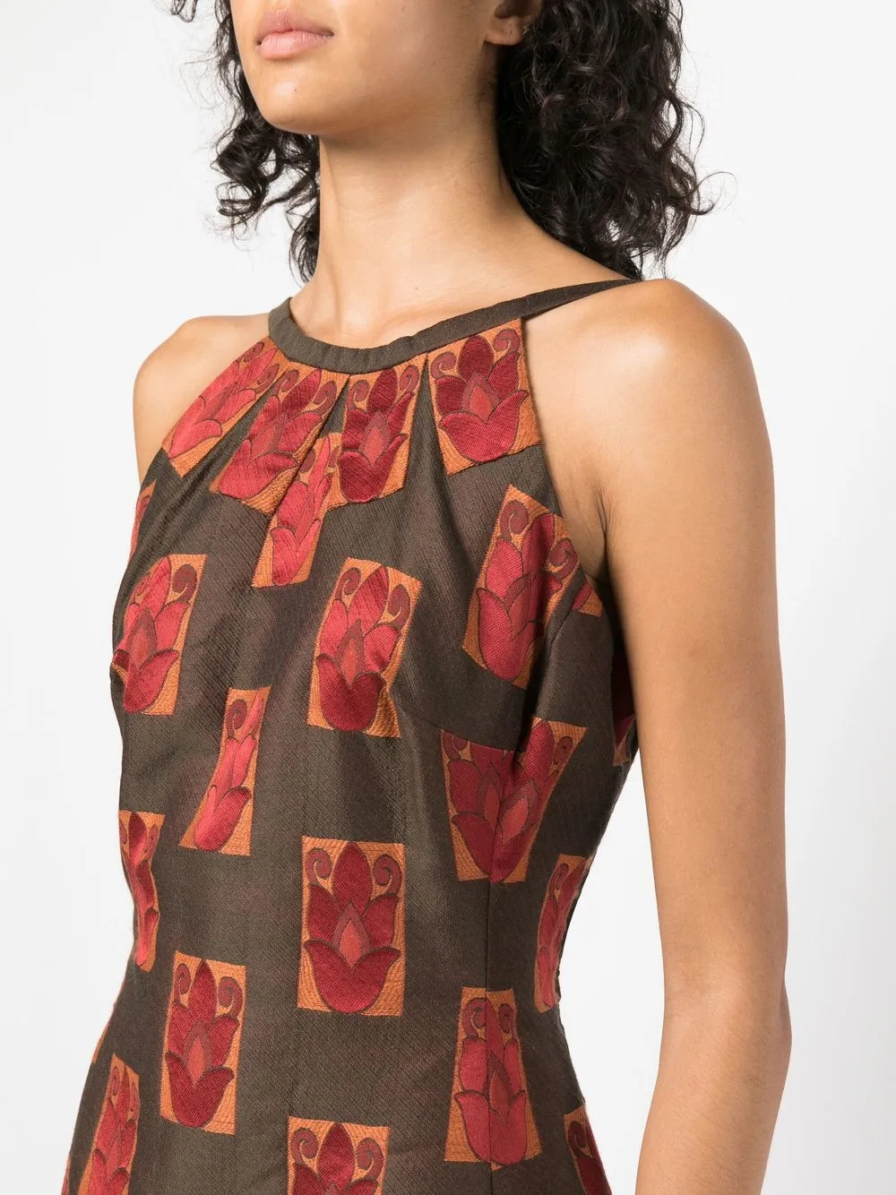 Femme A.N.G.E.L.O. Vintage Cult Robe Sans Manches En Soie à Motif En Jacquard (années 1960) 6 Femme A.N.G.E.L.O. Vintage Cult Robe Sans Manches En Soie à Motif En Jacquard (années 1960) – Image 4