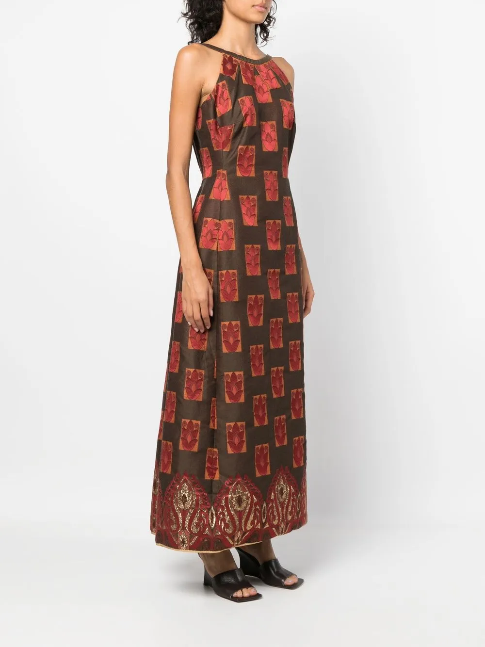 Femme A.N.G.E.L.O. Vintage Cult Robe Sans Manches En Soie à Motif En Jacquard (années 1960) 5 Femme A.N.G.E.L.O. Vintage Cult Robe Sans Manches En Soie à Motif En Jacquard (années 1960) – Image 3