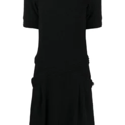 Femme CHANEL Robe Nervurée à Manches Courtes
