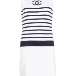 Femme CHANEL Robe Rayée à Logo Brodé (années 1990-2000)