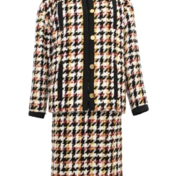 Femme CHANEL Ensemble Robe-veste à Motif Pied-de-poule (2001-2002)