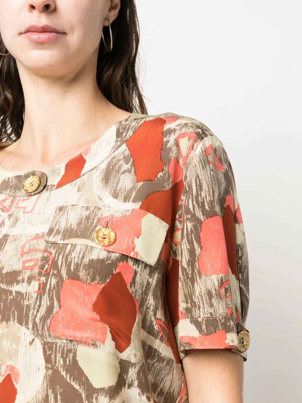 Femme Pierre Cardin Robe à Manches Courtes Imprimée (années 1980) 7 Femme Pierre Cardin Robe à Manches Courtes Imprimée (années 1980) – Image 5