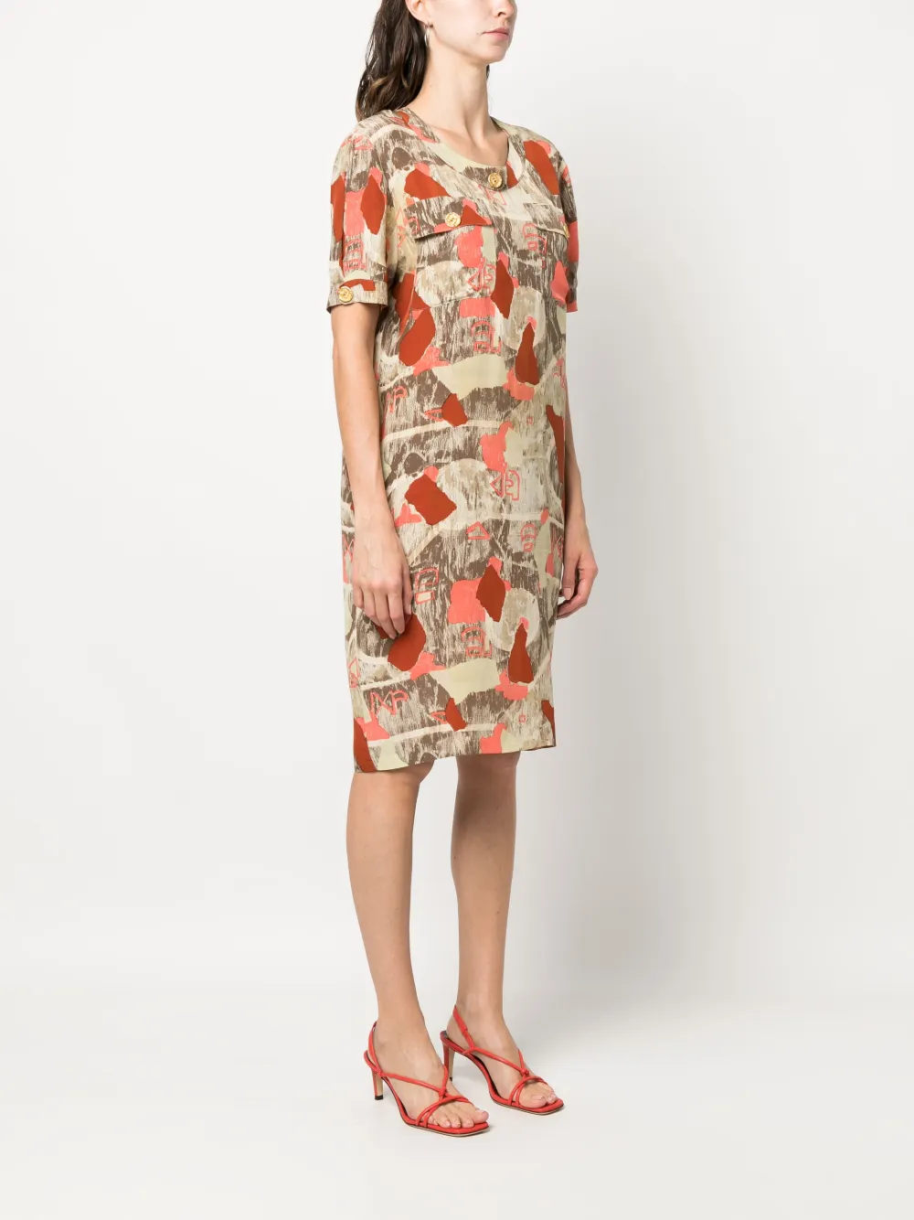 Femme Pierre Cardin Robe à Manches Courtes Imprimée (années 1980) 5 Femme Pierre Cardin Robe à Manches Courtes Imprimée (années 1980) – Image 3