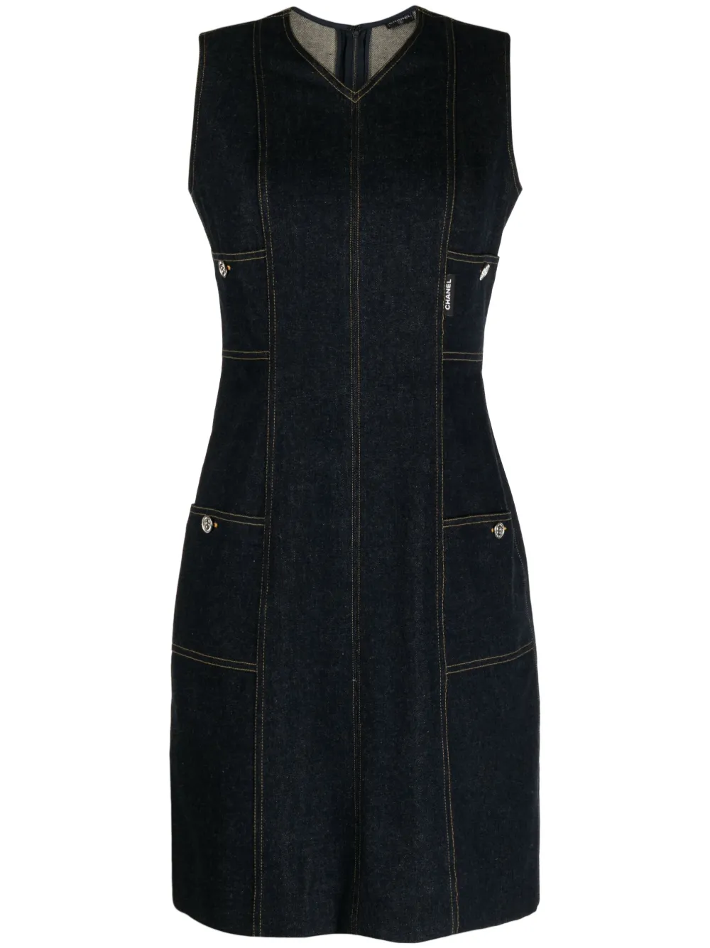 Femme CHANEL Robe En Jean à Coutures Contrastantes (années 1990-2000) 3 Femme CHANEL Robe En Jean à Coutures Contrastantes (années 1990-2000)