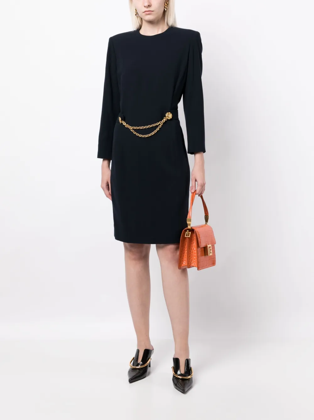 Celine Femme Céline Robe Ceinturée à Manches Longues (années 1990-2000) 4 Celine Femme Céline Robe Ceinturée à Manches Longues (années 1990-2000) – Image 2